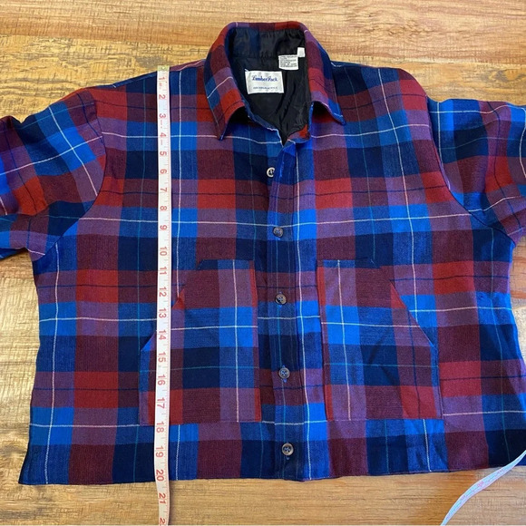 LUMBER JACK flannel top Size button up crop quilted lining red blue plaid - Picture 8 of 12